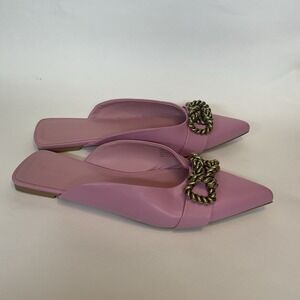 Open Edit Women's Kyla Pointed Toe Mule Pink Gold Chain Detail Size 10M Office